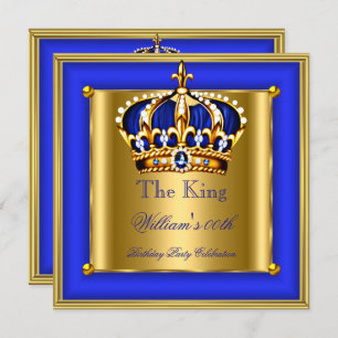 King or Queen Royal Blue Gold Crown Birthday Party Invitation