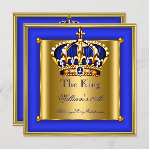 King or Queen Royal Blue Gold Crown Birthday Party Invitation