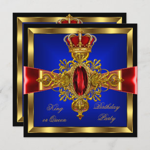 King or Queen Royal Blue Red Birthday Party 2 Invitation