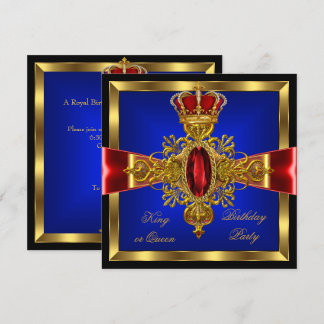 King or Queen Royal Blue Red Birthday Party 2 Invitation