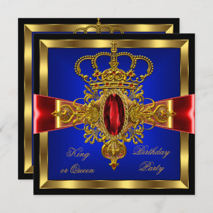 King or Queen Royal Blue Red Birthday Party Invitation