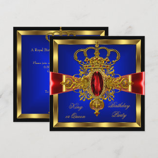 King or Queen Royal Blue Red Birthday Party Invitation