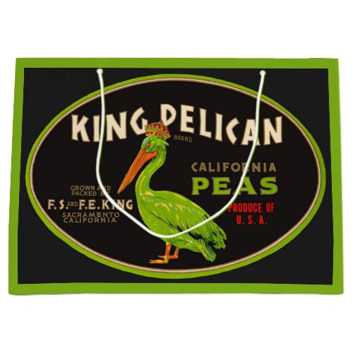 King Pelican California peas crate label Large Gift Bag