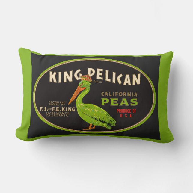 King Pelican California peas crate label Lumbar Pillow (Front)