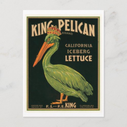 King Pelican Lettuce Vintage Crate Label Postcard