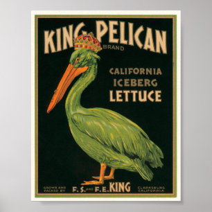 King Pelican Lettuce Vintage Crate Label Poster