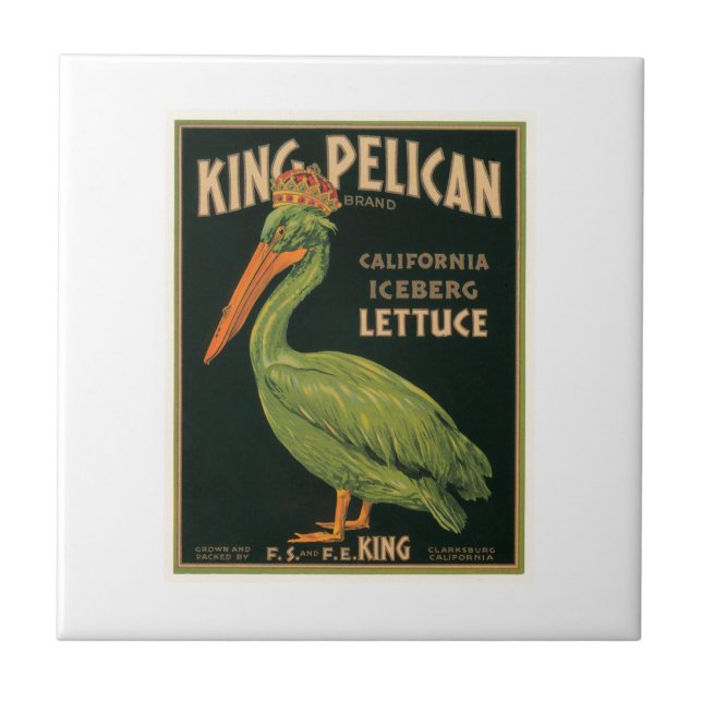 King Pelican Lettuce Vintage Crate Label Tile (Front)