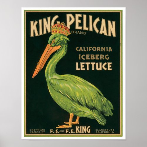 King Pelican Lettuce Vintage Vegetable Label Poster