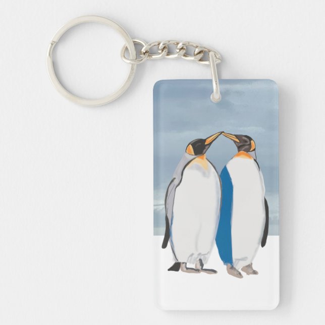 King Penguin Pair Kissing  Keychain (Front)