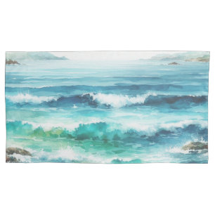 King Pillow Cases Ocean Waves Beach Watercolor