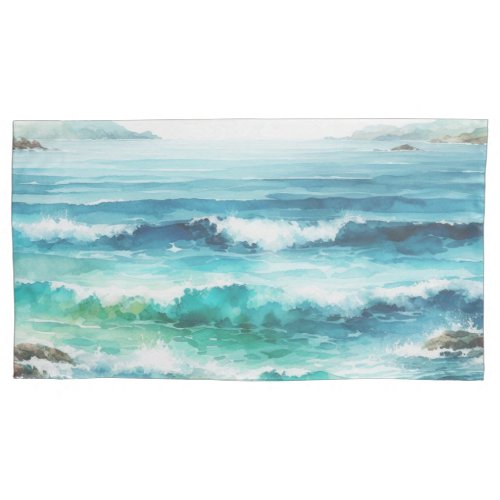 King Pillow Cases Ocean Waves Beach Watercolor