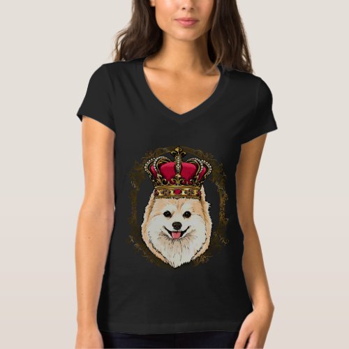 King Pomeranian Wearing Crown Queen Pomeranian Dog T_Shirt