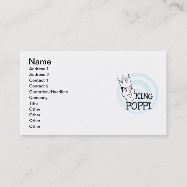 King Poppi T-shirts and Gifts Business Card (Front)