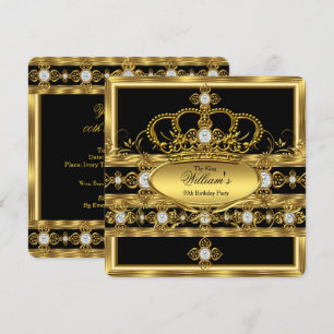 King Prince Queen Royal Gold Diamond Crown Party Invitation
