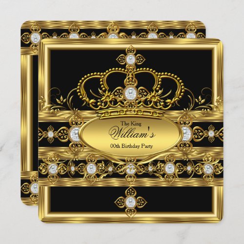 King Prince Queen Royal Gold Diamond Crown Party Invitation