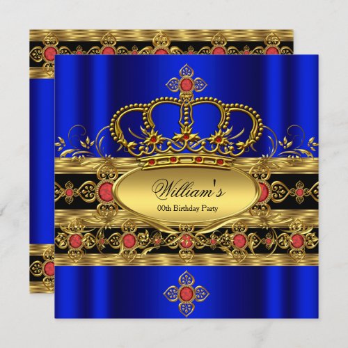 King Prince Royal Blue Gold Red Crown Birthday 2 Invitation