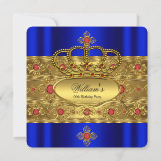 King Prince Royal Blue Gold Red Crown Birthday Invitation