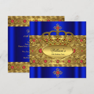 King Prince Royal Blue Gold Red Crown Birthday Invitation