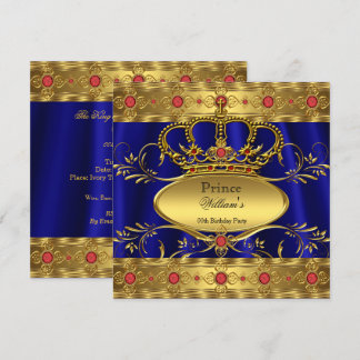 King Prince Royal Blue Regal Red Crown Birthday 2 Invitation