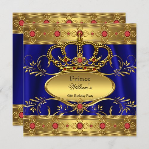 King Prince Royal Blue Regal Red Crown Birthday 2 Invitation