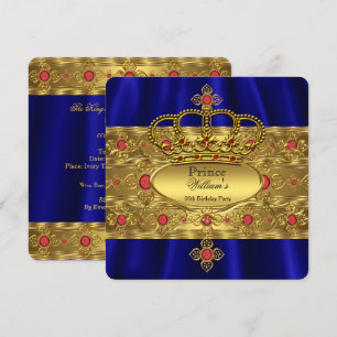 King Prince Royal Blue Regal Red Crown Birthday Invitation