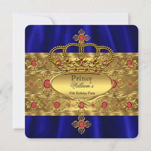 King Prince Royal Blue Regal Red Crown Birthday Invitation