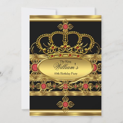 King Prince Royal Gold Red Crown Birthday Party 2 Invitation