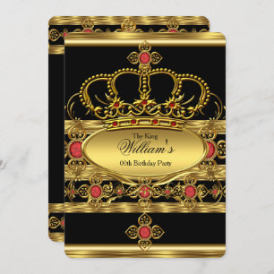King Prince Royal Gold Red Crown Birthday Party 2 Invitation