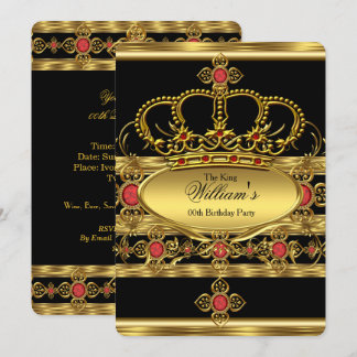 King Prince Royal Gold Red Crown Birthday Party 2 Invitation