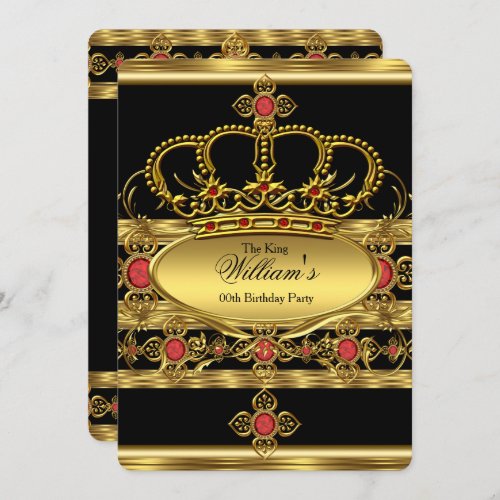 King Prince Royal Gold Red Crown Birthday Party 2 Invitation