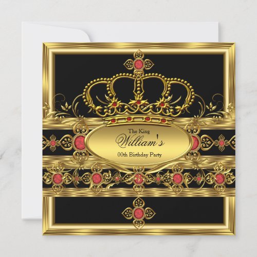 King Prince Royal Gold Red Crown Birthday Party Invitation