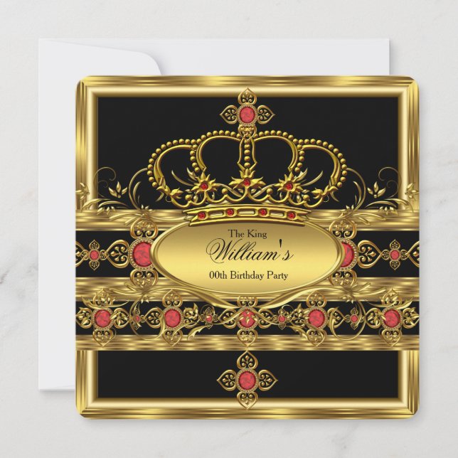 King Prince Royal Gold Red Crown Birthday Party Invitation (Front)