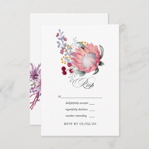 King Protea Blossoms Boho Wedding RSVP Card
