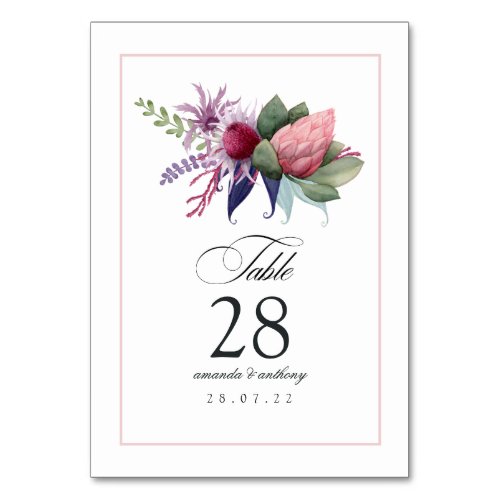 King Protea Blossoms Boho Wedding Table Number