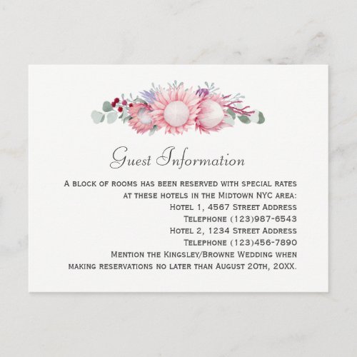 King Protea Botanical Wedding Guest Information Postcard