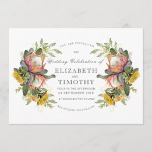 King Protea Bouquet Wedding Invitation