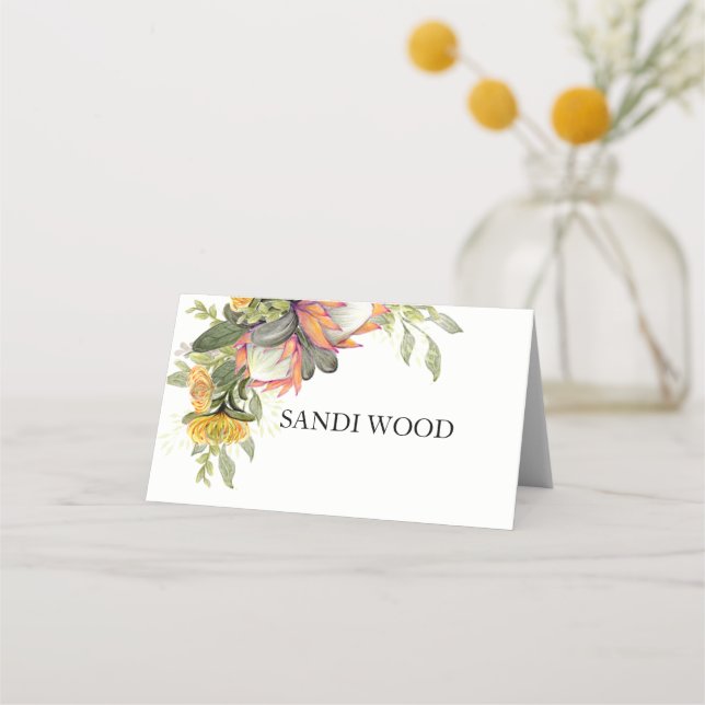 King Protea Bouquet Wedding place card (Front)