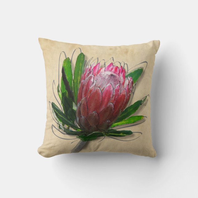 King Protea Flower Pillow. Throw Pillow (Front)