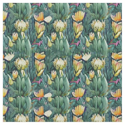 King Protea flower watercolor old botanical Fabric