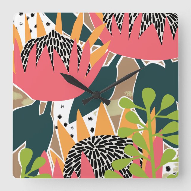 King Protea I Square Wall Clock (Front)