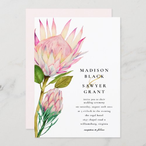 King Protea Pink Floral Wedding Invitation