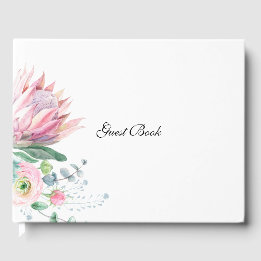 King Protea Watercolor Floral Elegant Wedding Guest Book
