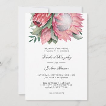 King Protea Watercolor Floral Wedding Invitation by Oasis_Landing at Zazzle