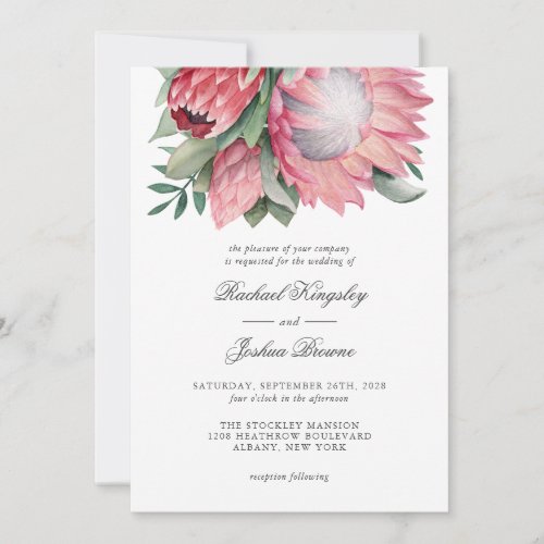 King Protea Watercolor Floral Wedding Invitation