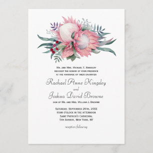 King Protea Watercolor Floral Wedding Invitation