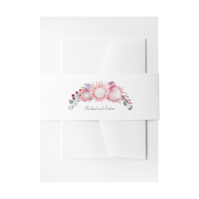 King Protea Watercolor Floral Wedding Invitation Belly Band (Front Example)