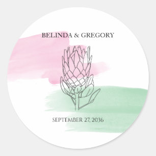 King Protea Watercolor Wedding Classic Round Sticker