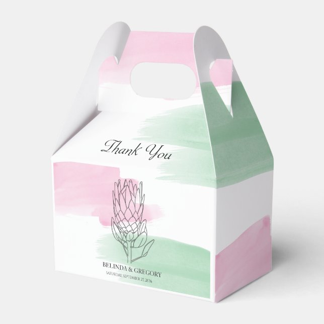 King Protea Watercolor Wedding Favor Boxes (Front Side)