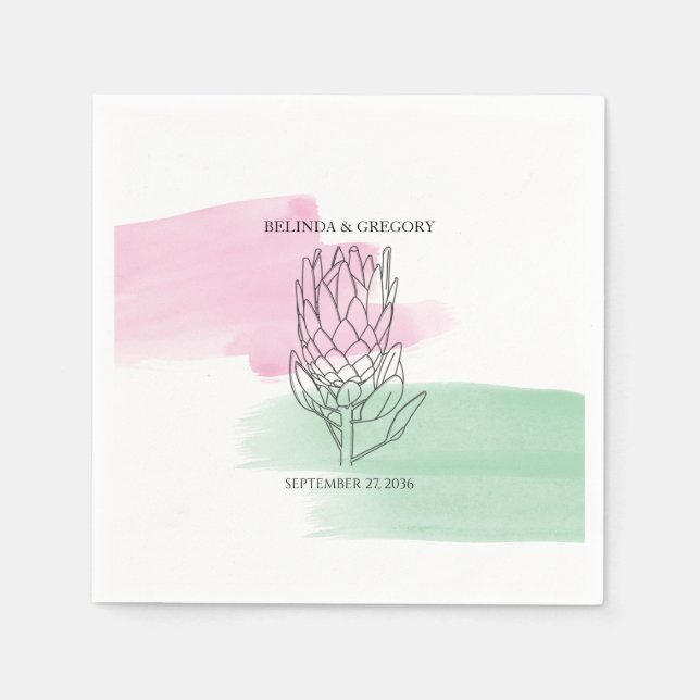 King Protea Watercolor Wedding Napkins (Front)