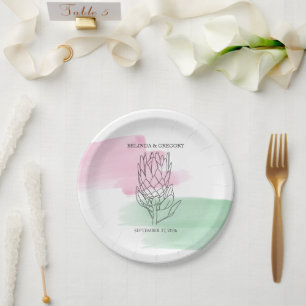 King Protea Watercolor Wedding Paper Plates